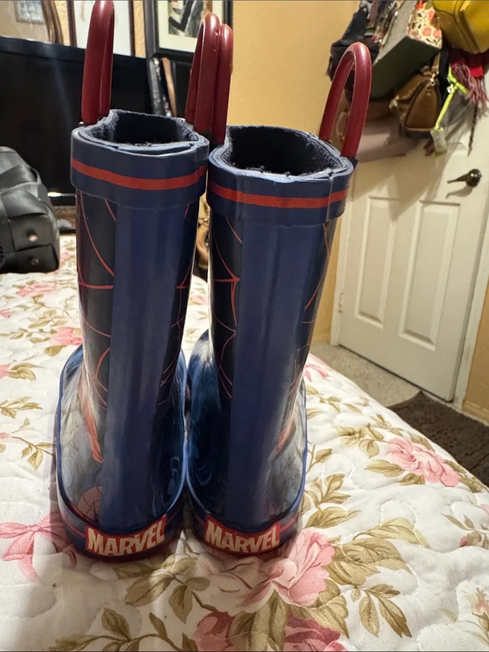 Kids Navy Blue Spider Web Rain Boots